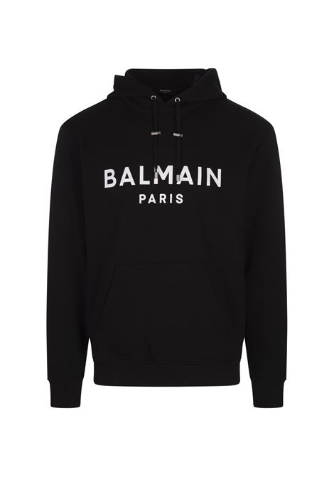 Felpa Nera Con cappuccio e Stampa Balmain Paris BALMAIN | DH1JR002BB65EAB