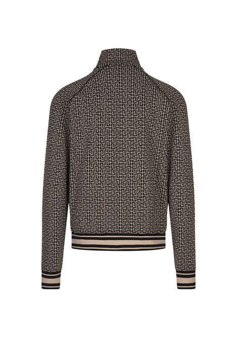 Ivory and Black Monogram Fabric Bomber Jacket BALMAIN | DH1TF430JC97GFE