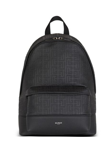 Black Grained Leather Backpack With Monogram BALMAIN | DM1GE150LPSE0PA