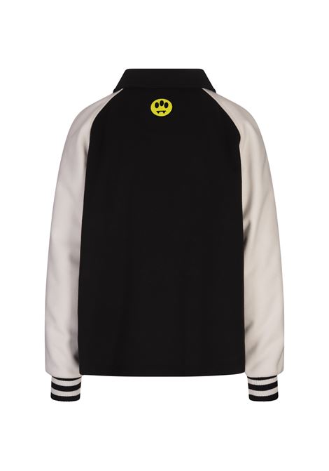 Black and White Bomber Jacket With Smile and Logo Lettering BARROW | F4BWUAJK008110