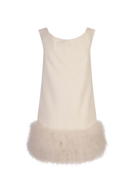 Abito In Crepe Sable Bianco Con Piume di Marabou BLUMARINE | 2A490AN0107