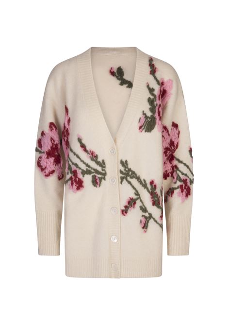 Cardigan Over Bianco Con Rose Jacquard BLUMARINE | 2M489AF1071