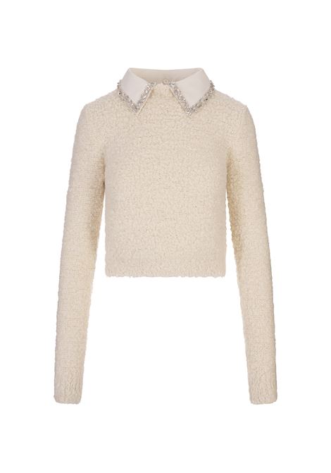 White Alpaca Blend Sweater With Jewelled Collar BLUMARINE | 4M098AN0105