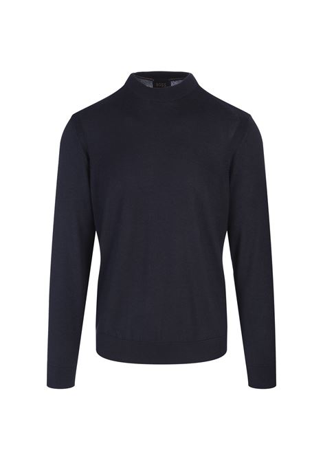 Maglione Regular Fit Blu Scuro In Seta, Lana e Cashmere BOSS | 50509223404