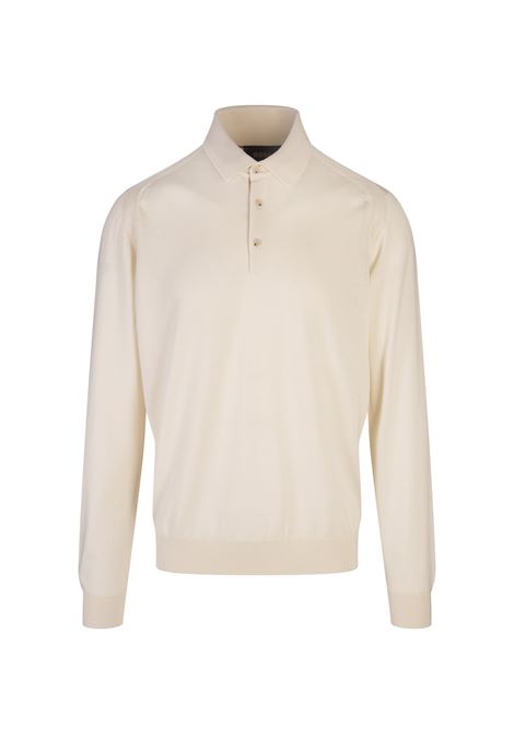 Neutral Silk, Wool and Cashmere Regular Fit Polo Style Sweater BOSS | 50509224118