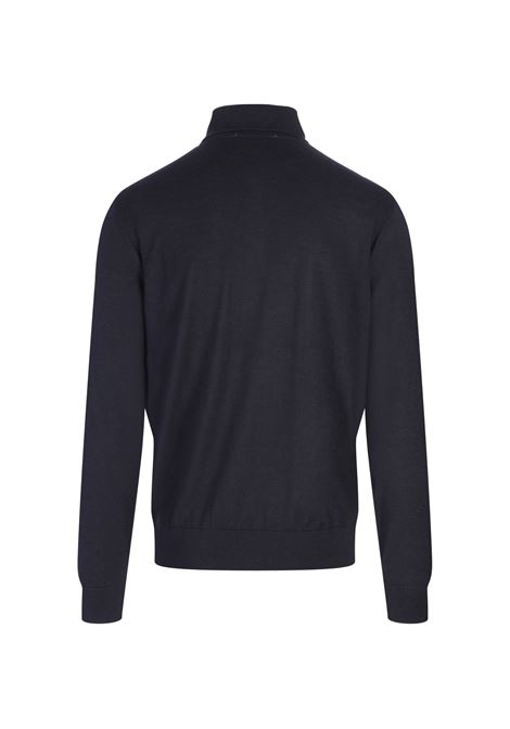 Dark Blue Silk, Wool and Cashmere Regular Fit Polo Style Sweater BOSS | 50509224404