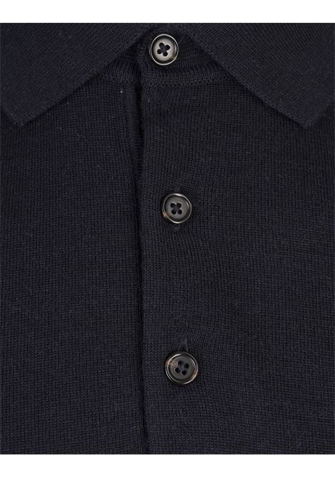 Dark Blue Silk, Wool and Cashmere Regular Fit Polo Style Sweater BOSS | 50509224404