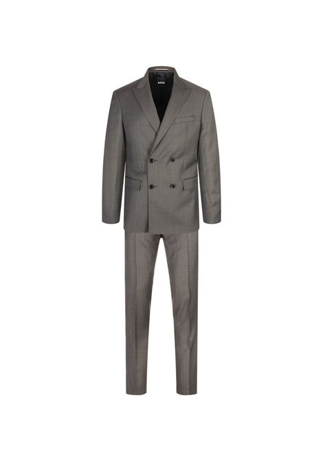 Slim Fit Double-Breasted Suit In Grey Wool With Micro-Motif BOSS | 50518118001