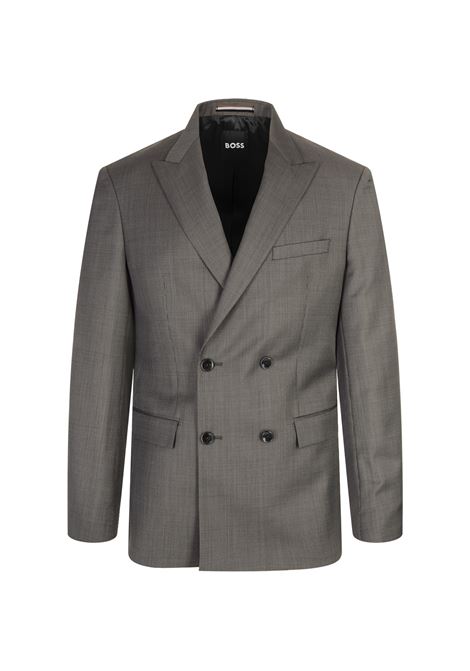 Slim Fit Double-Breasted Suit In Grey Wool With Micro-Motif BOSS | 50518118001