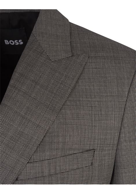 Slim Fit Double-Breasted Suit In Grey Wool With Micro-Motif BOSS | 50518118001