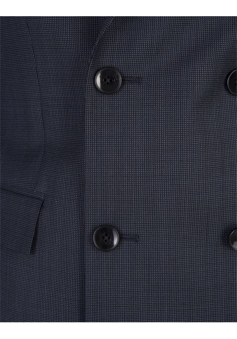 Slim Fit Double-Breasted Suit In Dark Blue Wool With Micro-Motif BOSS | 50518118404