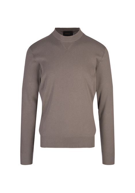 Taupe Silk and Cotton Regular Fit Sweater BOSS | 50519566376