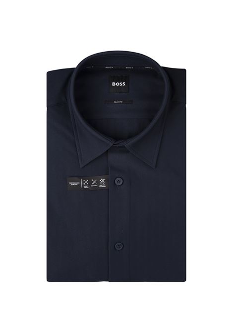 Camicia Slim Fit Blu In Materiale Elasticizzato Ad Alte Prestazioni a Spina Di Pesce BOSS | 50520119404