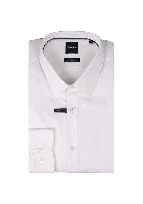 BOSS Camicia Hank Slim Fit In Tessuto Armaturato Di Cotone Stretch Bianco - BOSS