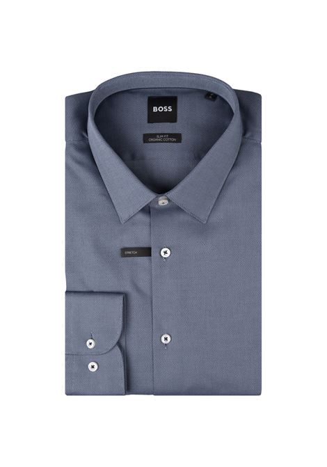 BOSS Camicia Hank Slim Fit In Tessuto Armaturato Di Cotone Stretch Grigio - BOSS