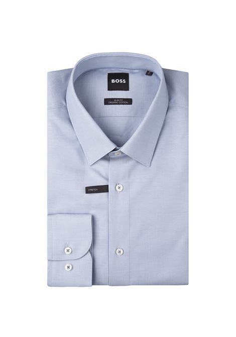 Camicia Hank Slim Fit In Tessuto Armaturato Di Cotone Stretch Azzurro BOSS | 50520548490