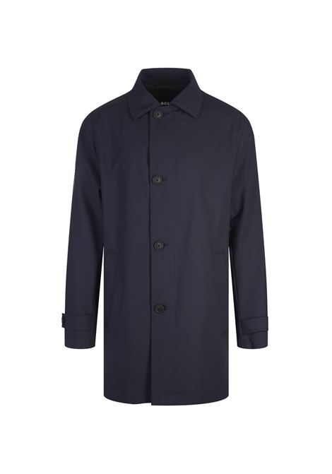 BOSS Cappotto Impermeabile In Misto Lana Blu Scuro - BOSS