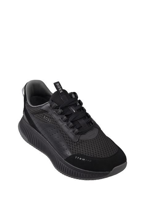 TTNM EVO Sneakers Nere In Pelle Liscia e Scamosciata e Mesh Con Suola a Spina Di Pesce BOSS | 50522908005