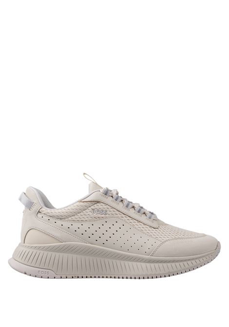 TTNM EVO Sneakers Bianche In Pelle Liscia e Scamosciata e Mesh Con Suola a Spina Di Pesce BOSS | 50522908131