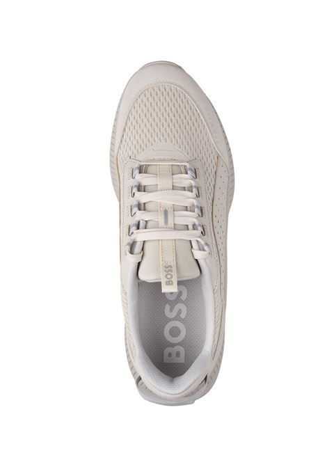 TTNM EVO Sneakers Bianche In Pelle Liscia e Scamosciata e Mesh Con Suola a Spina Di Pesce BOSS | 50522908131