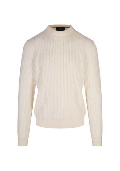 Neutral Sweater With Fishbone Knit BOSS | 50526675118