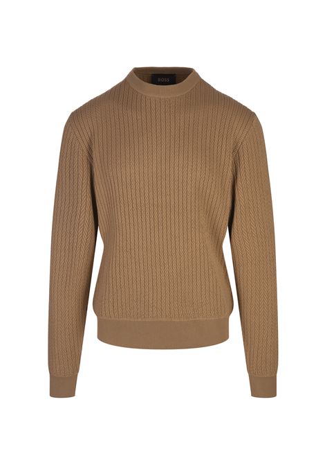 Light Brown Sweater With Fishbone Knit BOSS | 50526675260