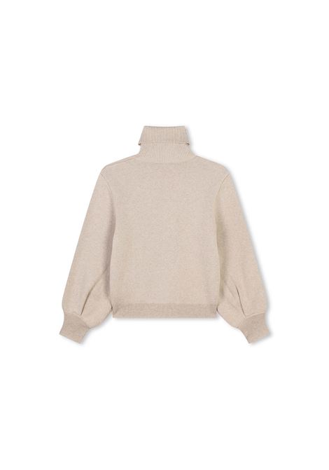 Beige Marl Turtleneck Sweater With Embroidery CHLOÉ KIDS | C20241C03