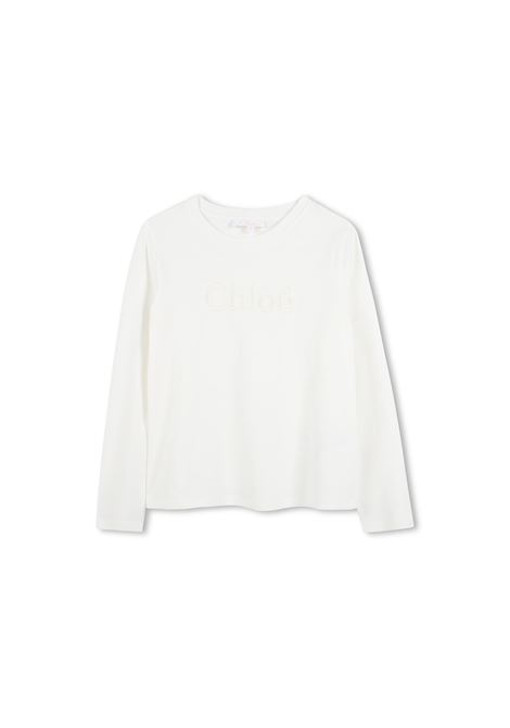 T-Shirt a Maniche Lunghe Bianca Con Logo CHLOÉ KIDS | C20245117