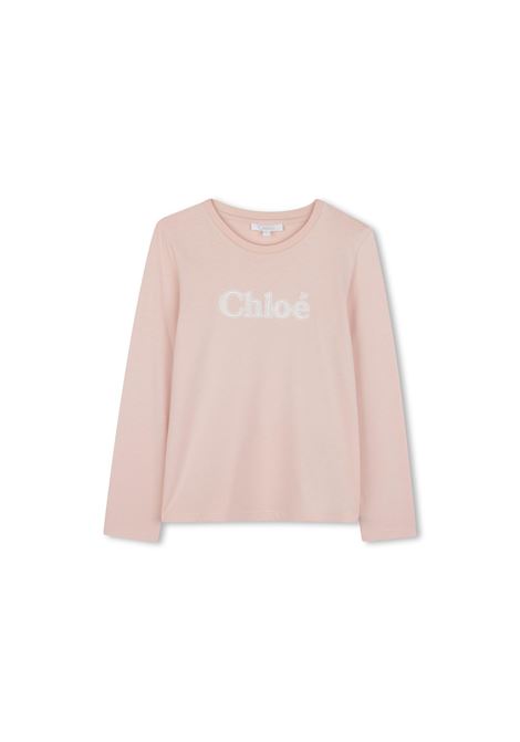 T-Shirt a Maniche Lunghe Washed Pink Con Logo CHLOÉ KIDS | C2024545K