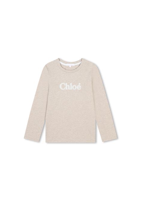 Beige Marl Long Sleeve T-Shirt With Logo CHLOÉ KIDS | C20253C03