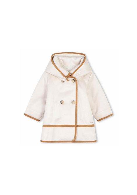 Cappotto Doppiopetto Con Cappuccio In Tessuto Scamosciato CHLOÉ KIDS | C2026822A