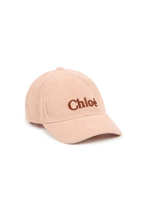 Pale Pink Corduroy Baseball Hat With Logo CHLOÉ KIDS | C20269454