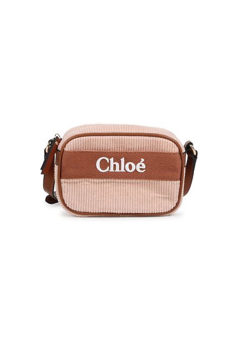 Borsa a Spalla In Velluto a Coste Pale Pink Con Logo CHLOÉ KIDS | C20273454