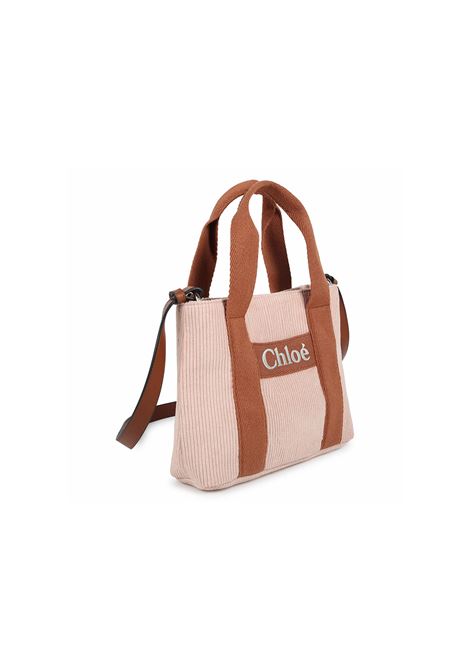 Borsa In Velluto a Coste Pale Pink Con Logo CHLOÉ KIDS | C20274454