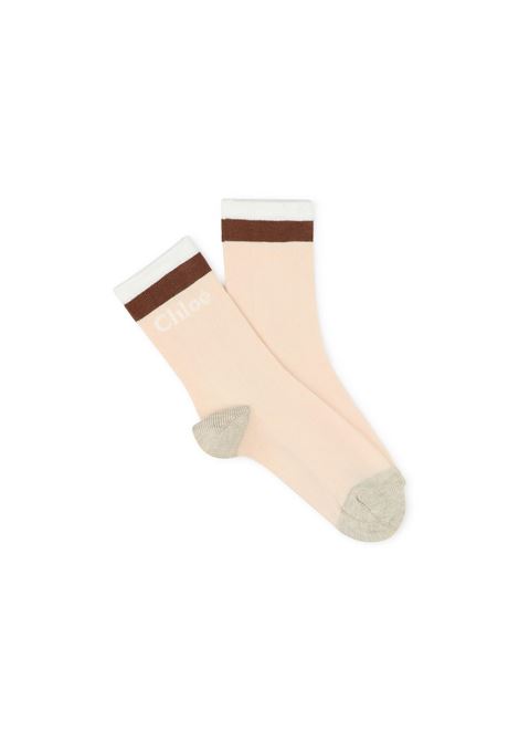 Beige Marl Socks with Logo and Two-Tone Stripes CHLOÉ KIDS | C2027945K