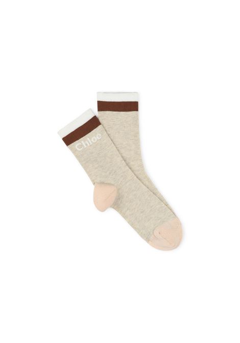 Beige Marl Socks with Logo and Two-Tone Stripes CHLOÉ KIDS | C2027945K