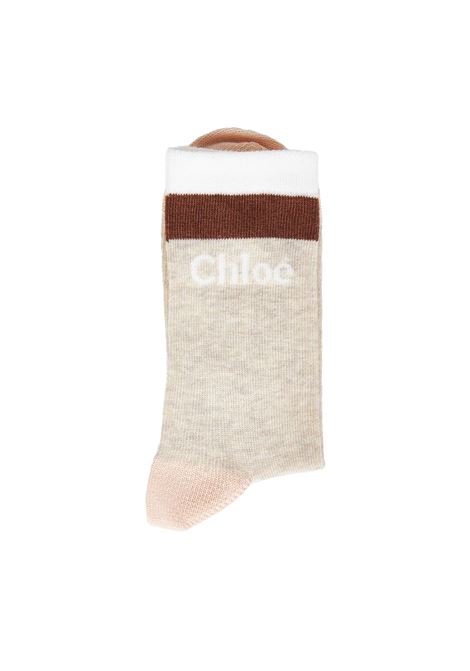 Melange Beige Socks With Logo And Stripes CHLOÉ KIDS | C20279C03