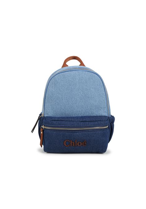 CHLOÉ KIDS Zaino In Denim Blu Con Logo - CHLOÉ KIDS