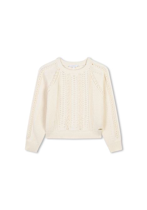 CHLOÉ KIDS Maglione Bianco Con Lavorazione a Trecce - CHLOÉ KIDS