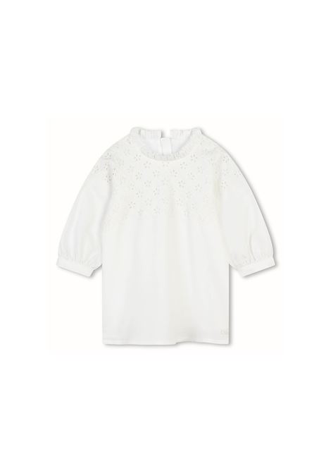 White Dress With Perforated Embroidery CHLOÉ KIDS | C20296117