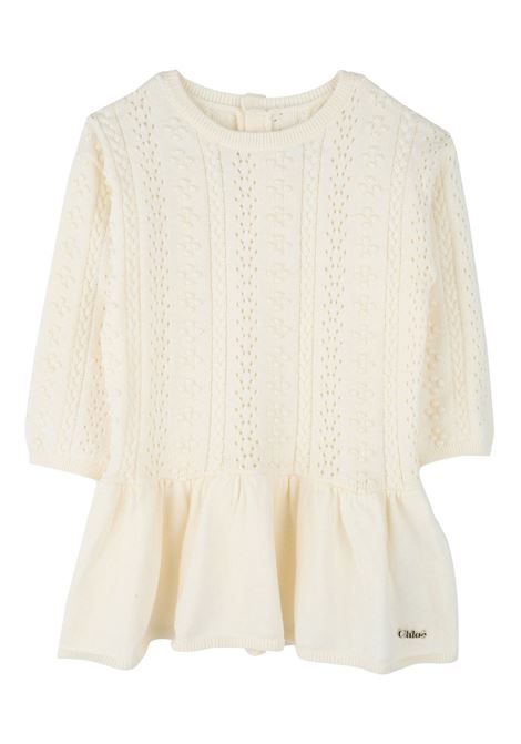 White Textured Knitted Dress CHLOÉ KIDS | C20298148