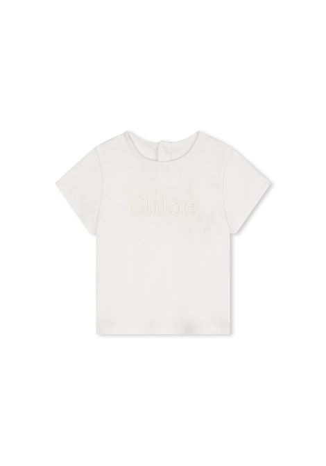 T-Shirt Bianca Con Logo Sul Petto CHLOÉ KIDS | C20305117