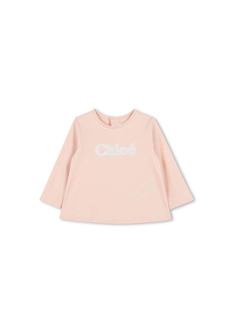 T-Shirt Rosa Con Logo Bianco CHLOÉ KIDS | C2030645K