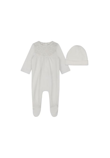 Grey Romper With Wavy and Floral Embroidery CHLOÉ KIDS | C20334117