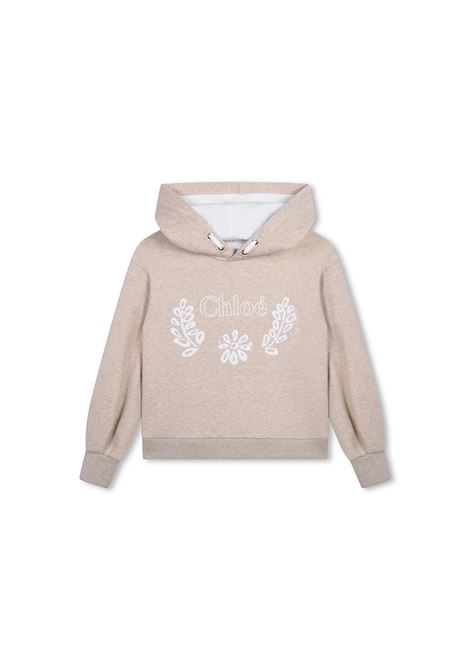 Beige Marl Hoodie With Botanical Embroider CHLOÉ KIDS | C20357C03