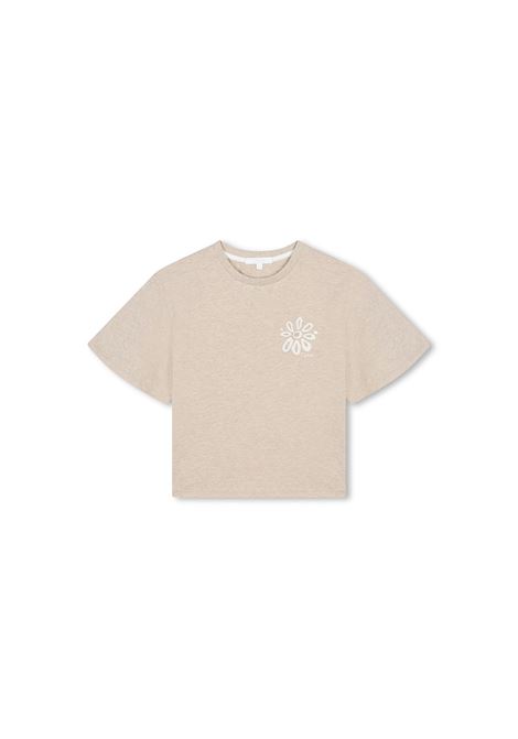 Beige Marl T-Shirt With Botanical Embroidery CHLOÉ KIDS | C20359C03