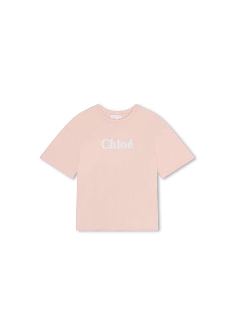 CHLOÉ KIDS T-Shirt Washed Pink Con Logo - CHLOÉ KIDS