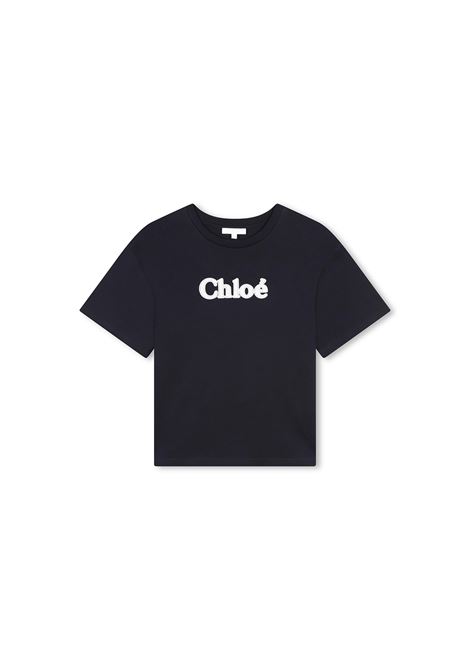 T-Shirt Blu Navy Con Logo CHLOÉ KIDS | C20366859