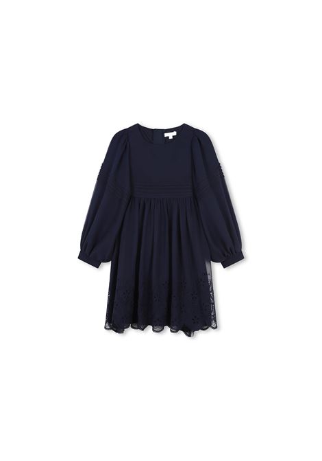 CHLOÉ KIDS Abito In Crepe Di Seta Blu Navy - CHLOÉ KIDS