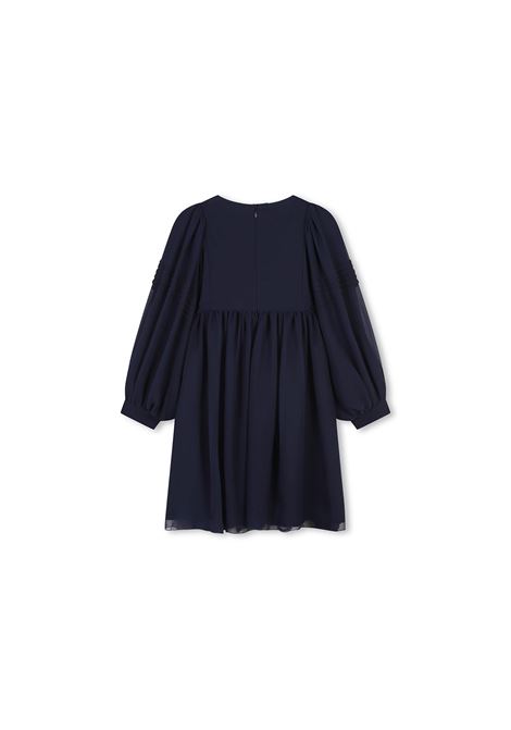 Navy Blue Silk Crepe Dress CHLOÉ KIDS | C20391859